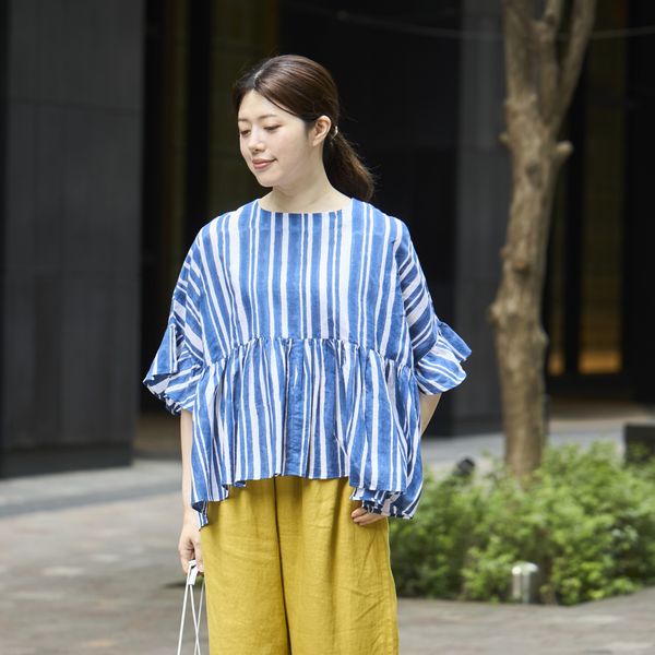 きめちゃん専用カディコットンブラウス Kilka×kapuwa/風が通るカディーコットンブラウス STRIPE -汗問題を解消